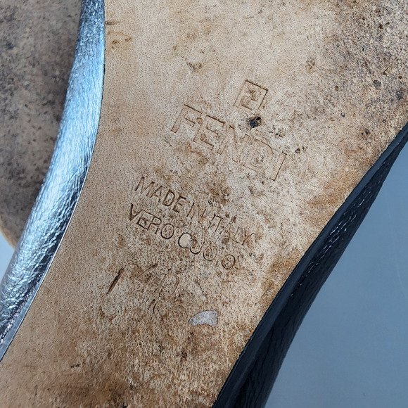 Fendi Black Leather Wedge Pumps Gold Logo Accent - IT Size 40 - US Size 10 - Picture 11 of 13